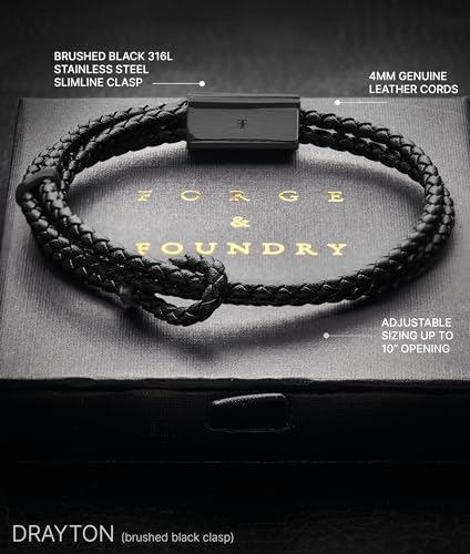 Pulsera ajustable de cuero negro trenzado para hombre miniatura 3