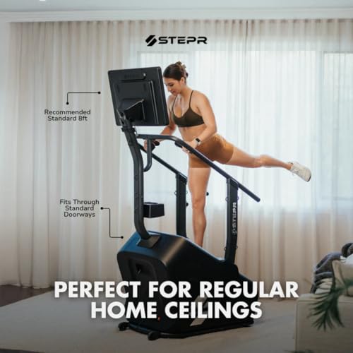 STEPR+ Stair Master with 27" Touchscreen, Commercial Grade Stairmaster Machine for Home, 140 Steps/Min, Bluetooth & WiFi Stepper Machine, Resistance Band Attachments, Mobile App, 375 lb Capacity