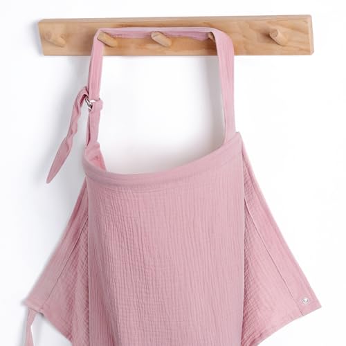 Image of Blissful Diary Muslin Nursing Cover for Breastfeeding, Breathable Breastfeeding Cover up with Arch Neckline for Women, Nursing Apron(Blush Pink)