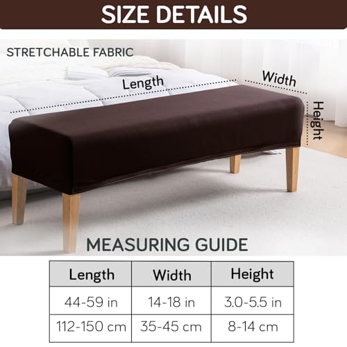 Image of HOKIPO 'SereneSolids' 140 GSM Polyester Blend Stretchable Dining Bench Slipcover, Coffee (AR-6245-CFE)