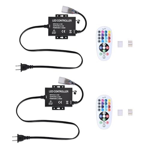 DELight 2 Pack DEL-CON03 Controllers with 24-Key Remote for Multicolor RGB LED Neon Rope Lights Models DEL-D50R, DEL-D100R, DEL-D150R Only