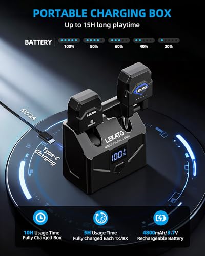 Image of LEKATO 2.4GHz Wireless Guitar System Wireless Transmitter Receiver with Charging Box 4 Audio Channels for Guitar Bass Electric Instruments(WS-200)