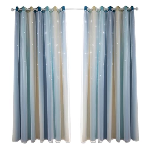 Abaodam Cortinas Opacas de Doble Capa Diseño de Estrellas para Dormitorio y Salón, 2 Piezas, Poliéster y Tul, Fácil de Usar y Resistentes al Desgaste