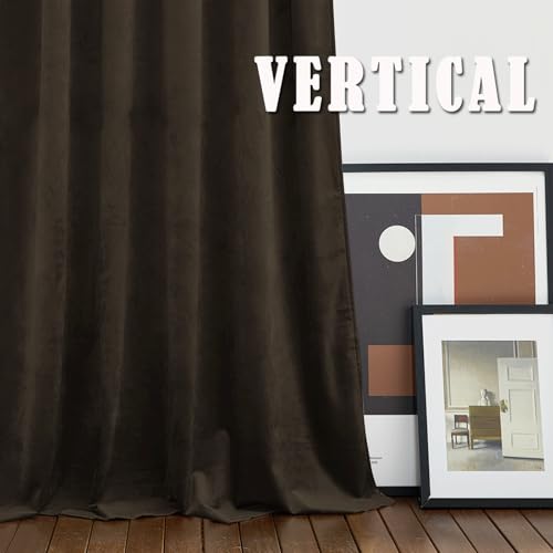 Image of RYB HOME Extra Long Velvet Curtains 120 inches Long, High Ceiling Curtains | Thermal Insulated, Room Darkening, Privacy UV Protection, Loft Apartment Living Room, Brown, W52 x L120, 2 Panels