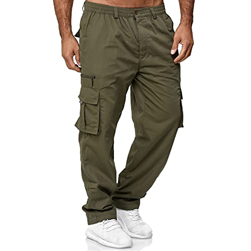kaimimei Men's Casual Cargo Pants Multi-Pocket Loose Work Pants Outdoor Trousers Sports Fitness Cargo Pants Green