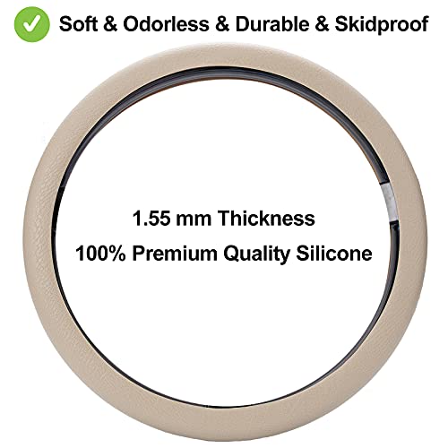 Spurtar Steering Wheel Cover 14"-15" Anti-Slip Car Steering Wheel Protector, Soft Odorless Silicone Leather Texture Steering Cover, Great Grip Cover For Steering Wheel, Beige #TOP3