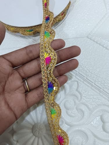 Image of Designer Golden Wave Lace Border for Blouse Saree Dupatta Lehenga Craft Decoration and Ethnic Sewing Accessories (RM-LACE49-4)