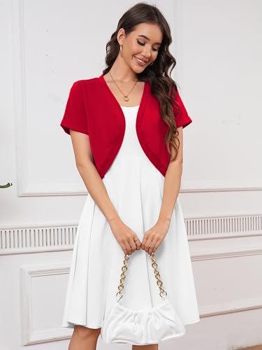 Image of Heymoments Women's Short Sleeve Bolero Shrugs Lightweight V-Neck Open Front Cropped Cardigan (S-2XL)