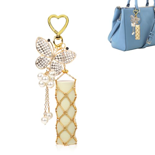 Image of MAYCREATE Bag Charms Y2K Metal Net Lipstick Holder Keychain with Touch Up Mirror, Fashion Golden Makeup Lipstick Balm Organizer Portable Chic Bag Charm Accessories