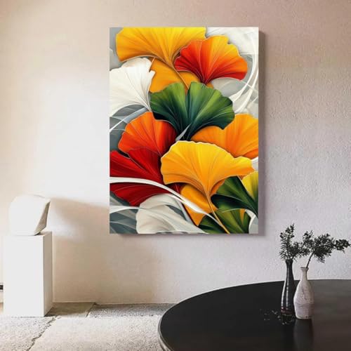 Tableau sur toile feuilles de ginkgo 50x70 cm impression botanique verte