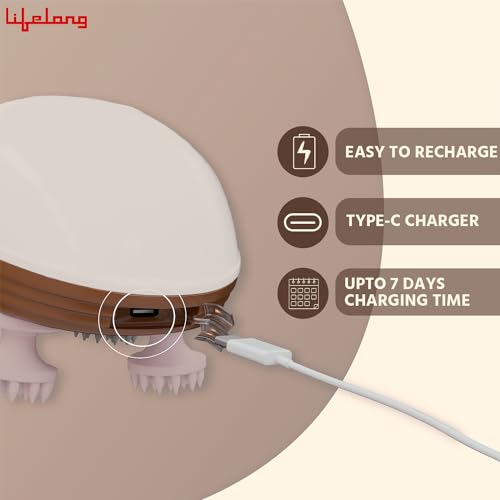 Image of Lifelong Hair Scalp Rechargeable Electric Head Kneading Massager, 4 Speed Modes, Handheld Portable Head Scratcher for Hair Growth, Full Body Pain Relief, Deep Clean and Stress Relax (LLM594,Beige)