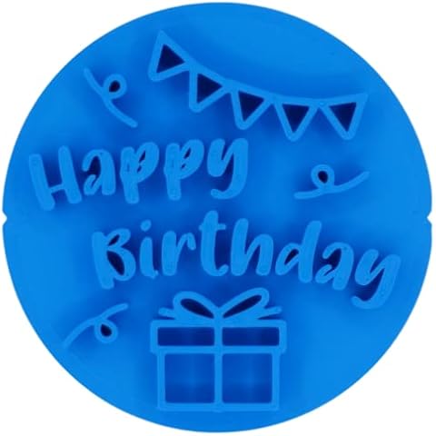 Happy Birthday Present & Banner Cookie Stamp Fondant Embosser 6cm (2.36 inches) Made in The UK for Baking, Cooking, Fondant, Icing, Cupcake, Cookie, Cake, Biscuits, Decoration Cover