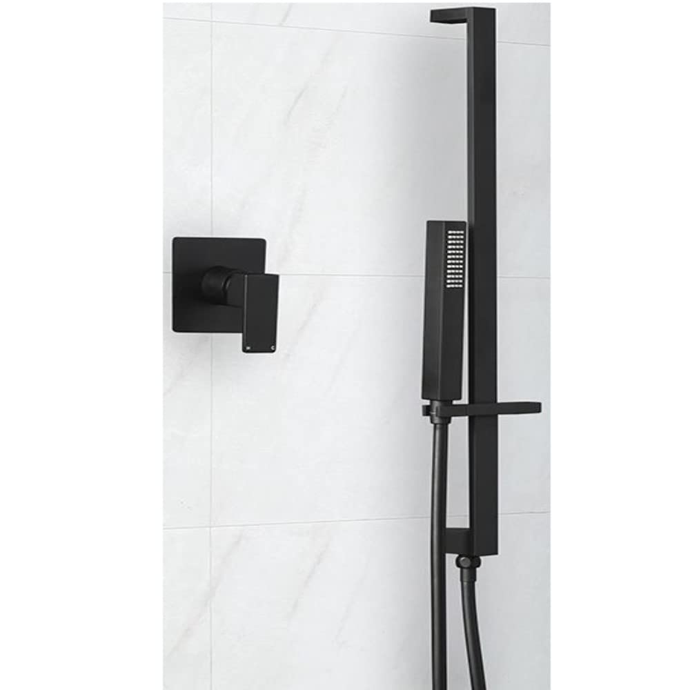 Milano Black Preto Manual Mixer Valve Hand Shower Handset Riser Rail