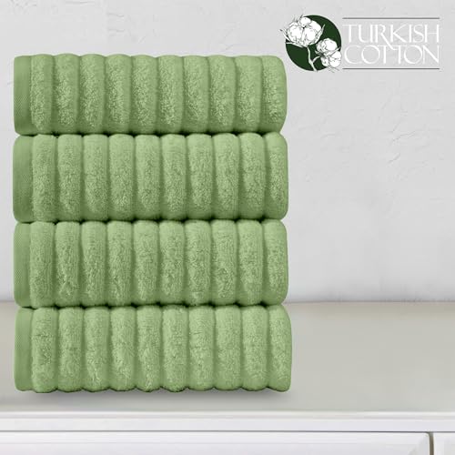 Image of Elegant Comfort Luxury 100% Turkish Cotton Corduroy Ribbed 4 Pack Hand Towel Set 16 x 28 Inch - Absorbent, Super Soft, Quick Dry, Premium Towels for Bathroom, Gym, Spa and Hotel Use, Sage