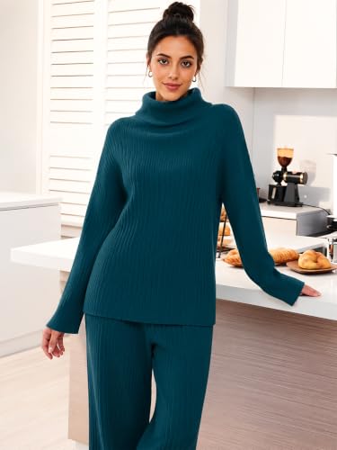 Image of TYSORT Women's Winter Woolen Turtleneck Sweater with Pajama | Warm Winter Wear Cord Set | Woolen Tracksuit Loungewear Set