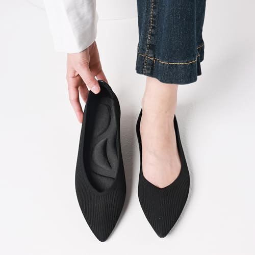 CELNEPHO Red Women's Comfortable Knit Mary Jane Flats - Pointed Toe, Slip On, Arch Support, Washable, Casual & Dressy Shoes - US Size 113