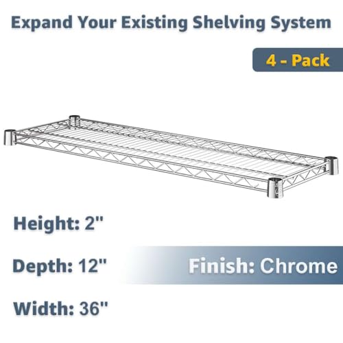 Zedfire NSF Chrome Wire Shelving 12\"x36\" (4-Pack) Heavy Duty Metal Replacement Shelves for Rack - Thumbnail 2