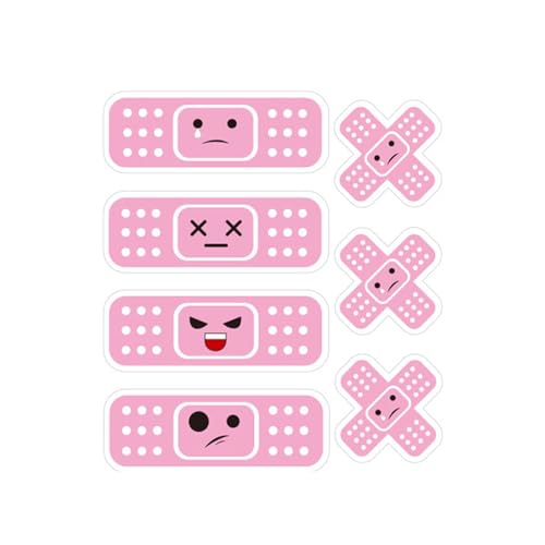 Image of 7-Piece Funny Car Bandaid Stickers, Waterproof Band Aid Decals with 2 Shapes, Cute Cartoon Bandage Decal, Universal Scratch Cover Bumper Stickers (Pink)