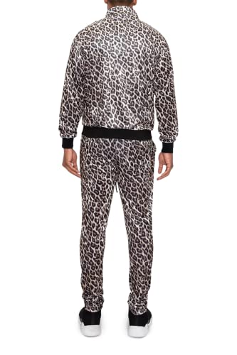 G-Style Usa Men's Leopard Brown Velvet Velour Tracksuit Set - Hooded Zipper Jacket And Sweatpants St862 - Leopard Brown - X-Large #TOP2