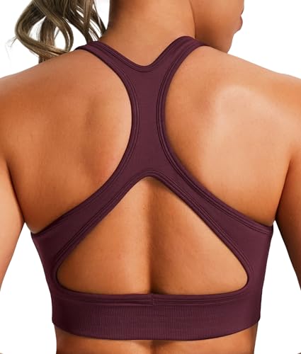 JOYSPELS Women's Sports Bra Seamless 4-Way Stretch Yoga Top with Removable Pads for Gym, Workouts, Running Red M