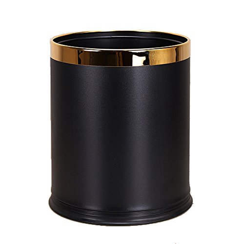 Poubelle de luxe en métal - Ronde - Avec couvercle en cuir - Double couche - Idéale pour poser sur le bureau black lacquer w/o leather