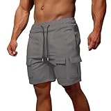 Short Tech pour homme - Style décontracté et extensible - Évacuation de l'humidité - Pour sous le genou, le camping, la pêche - Séchage rapide - Noir - Construction indéchirable - Coupe ajustée - Cordon de serrage - Short rafraîchissant pour homme - Camouflage patriotique militaire