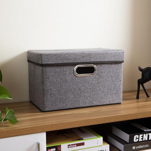 Image of PRANDOM Foldable Storage Boxes with Lids [1-Pack] Linen Fabric Collapsible Storage Bins Organizer Containers Baskets Cube with Cover for Home Bedroom Closet Office Nursery (14.9x9.8x9.8)