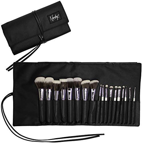 NANSHY Makeup Brush Roll Up Case Wrap Wallet Without Brushes (18 Pockets, Black) Travel Friendly Holder & Portable Organiser Bag with Flap & Adjustable Strap
