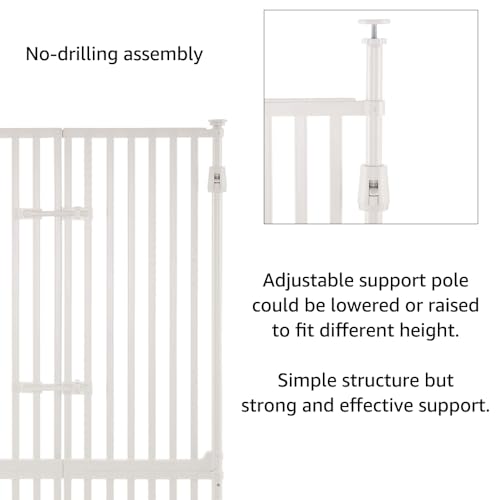 unipaws 74 Inch High Extra Tall Cat Gate with Doors Locks Narrow Bar Spacing, Pressure Mounted 6 to 8 Feet Tall Adjustable Pet Gate, Cat Door Way Indoor Use, White