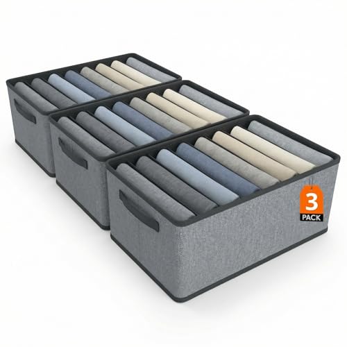 Pincho Organizador Armario Cajas Almacenaje Ropa, Almacenamiento Hogar, Caja Almacenaje Tela con Asas Reforzadas, Organizadores de Cajones con Compartimentos - Pack 3 Plegables Gris