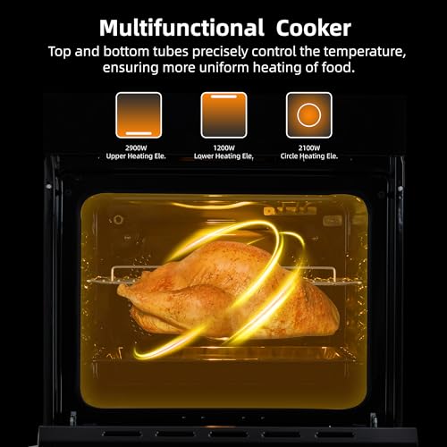 Image of 24 Inch Built-in Electric Single Wall Oven, 2.5 Cu.ft Stainless Steel Convection Oven with 8 Cooking Functions, Mechanical Knob Control, 500℉ Max Temperature, 3-Layer Tempered Glass Door
