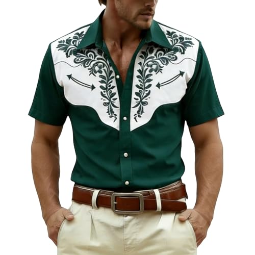 Camisa de Hombre con Estampado Medieval Occidental de Manga Corta para Uso Diario y Máxima Comodidad en Tu Vestimenta Casual (Dark Green, S) c17