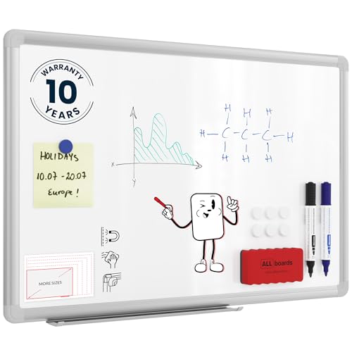 ALLboards Lavagna Bianca Magnetica con Cornice in Alluminio EXPO 60x40cm