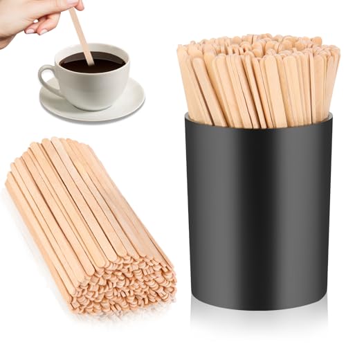 200 PCS Coffee Stirrer and Holder Set Wooden Coffee Stir Sticks 5.5 Inch Disposable Drink Stirrers Beverage Stirrer Sticks for Coffee (Wood & Black 5.5 Inch Coffee Stirrers)