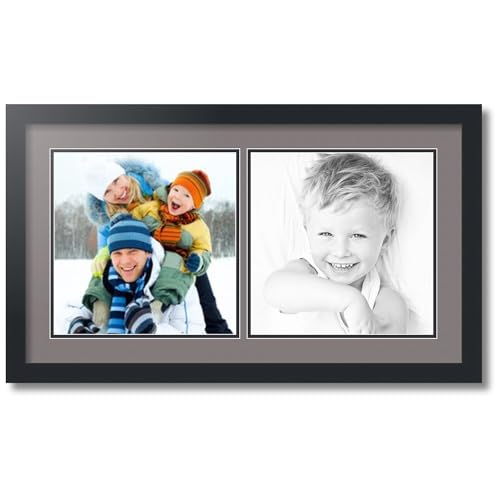 ArtToFrames Collage Photo Frame Double Mat with 2-11x11 Openings with Satin Black Frame and Pewter mat.