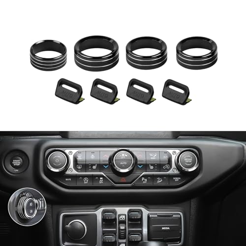 JeCar JL Switch Button Covers Window Control Air Conditioner Headlight Volume Radio Knob Trims Interior Accessories Compatible with Jeep Wrangler JL JLU 2018-2026 & Gladiator JT 2020-2026, Black