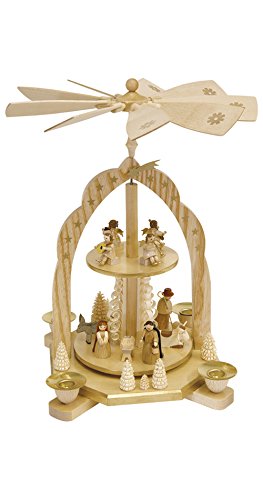 ISDD German christmas pyramid Nativity scene, 2-tier, height 31 cm/12 inch, natural, original Erzgebirge by Richard Glaesser Seiffen