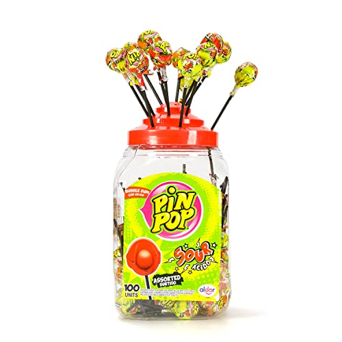 PIN POP Bubblegum Filled Center Lollipops (Gelatin Free) (Sour Mix)