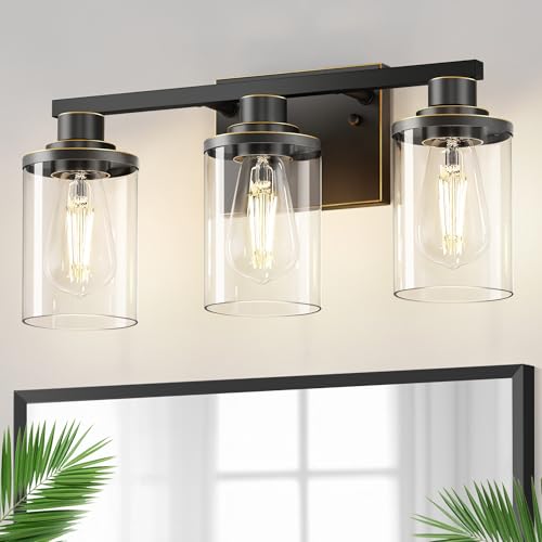 Image of DORESshop 20 Inch 3-Light Black with Gold Trim Bathroom Light Fixture