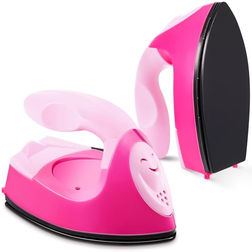 Honoson Mini Craft Iron Mini Heat Press Small Iron Portable Handy Tiny Flatiron with Charging Base Accessories for Fuse Beads Patch DIY Shoes T-shirts heat Transfer Vinyl Projects(Pink, Light Pink)