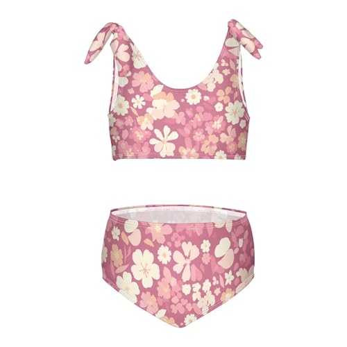 KLL A Pattern of Flowers Pink Girl 2 Piecing Bikini Sets Beach Swimsuits Swimming Suits Cute Shoulder Strap