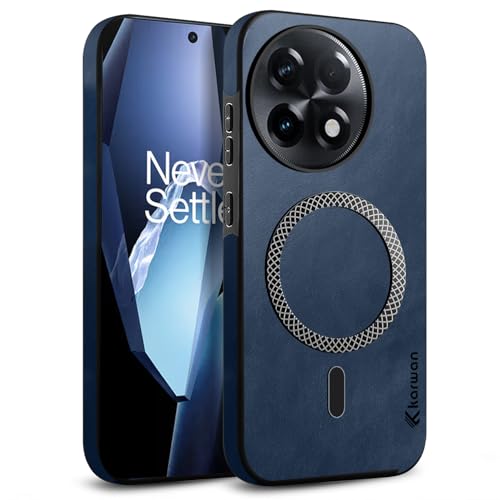 Image of KARWAN Shockproof Hybrid Leather Finish Back Case Cover Compatible with Oneplus 13R with Wireless MagEaze Charging Cover, Anti-Scratch Shield Case with Strong Minimalist Design (Blue)