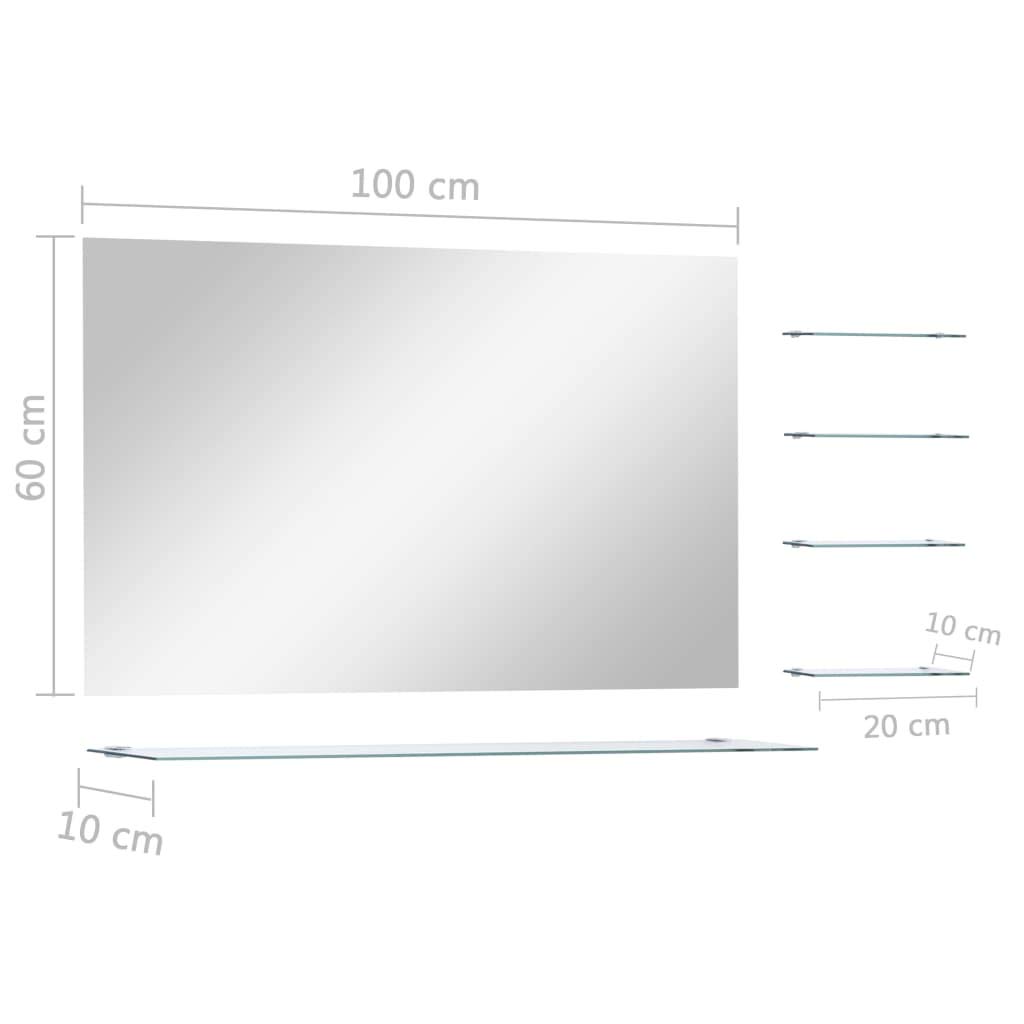 Wandspiegel mit 5 Ablagen silbern 100×60 cm gehärtetes Glas, rechteckiger Kosmetikspiegel mit Ablage für Badezimmer, Schlafzimmer, Flur, Makeup und Rasur