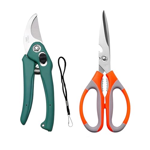 Oblivion Gardening Tool Kit 2 Pc Combo – Pruner Garden Scissor Combo & Durable Hedge Shears, Safety Lock for Precise Pruning, Trimming & Cutting for Landscaping, Yard & Garden Maintenance (Pack of 1)