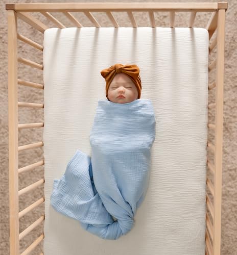Image of Meracorallo Muslin Pack and Play Fitted Sheet, 100% Cotton, Cream | Soft Breathable Mini Crib Sheet, Pack N Play Sheet, 38x26 In, Playard Mattress Sheet for Baby Boys and Girls