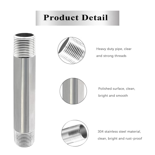 GeilSpace 3/4" x 24" Stainless Steel Pipe, 304 Pipe Nipple Fits Standard 3/4 Inch Threaded Pipes and Fittings, DIY Industrial Metal tube (2 PCS) by GeilSpace - Image 6