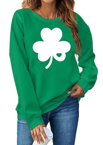 LHBNK St. Patrick's Day Sweatshirt Women Shamrock Shirts Four Leaf Clover Gift Crewneck Pullover Tops