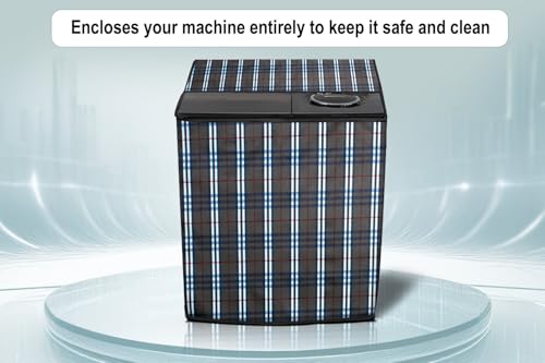 Image of Stylista Washing Machine Cover Compatible for GODREJ 7.2KG Semi-Automatic Top Loading WS Edge CLS 7.2 WNRD PN2 M, Checkered Pattern Grey