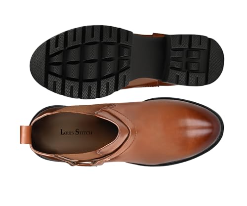 Image of LOUIS STITCH Women's High Ankle Boots| Round Buckle with Straps Slip-On Boots | Casual Slip-On Long Boots for Women | Casual & Formal Outings | LSLD-CLBT-RBTS