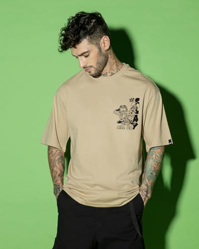 Image of Bewakoof Official Garfield Merchandise Men's Graphic Printed Oversized Fit T-Shirt